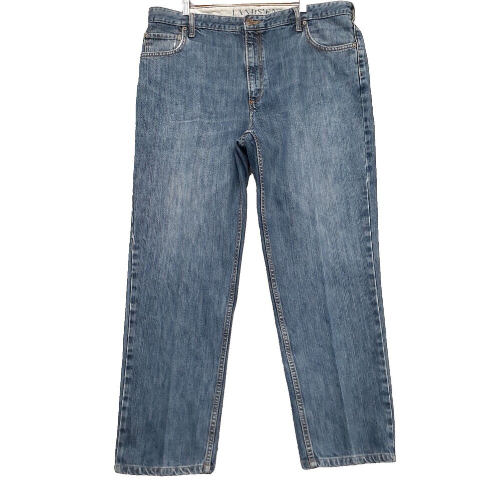 Lands End Men Sz 40x30 Traditional Fit Classic Denim Stone Wash Straight Jeans